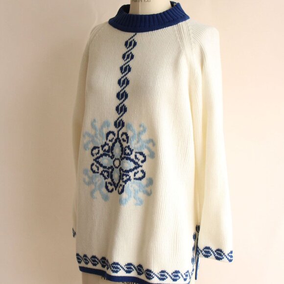 Vintage 1970s Sweater, The Campus Shop Nordic Style Blue and White Jumper - Picture 5 of 10